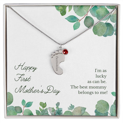 Baby Feet with Birthstones Necklace - First Mother's Day