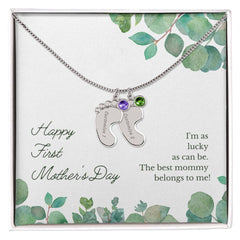 Baby Feet with Birthstones Necklace - First Mother's Day