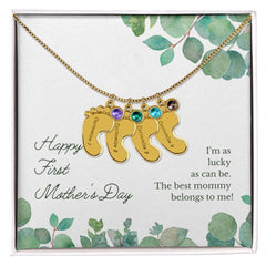 Baby Feet with Birthstones Necklace - First Mother's Day